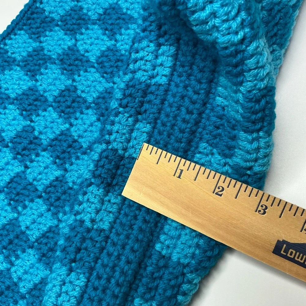 Handmade Sapphire & Cyan Blue Checker Checkerboard Crochet‎ Shoulder Tote Bag